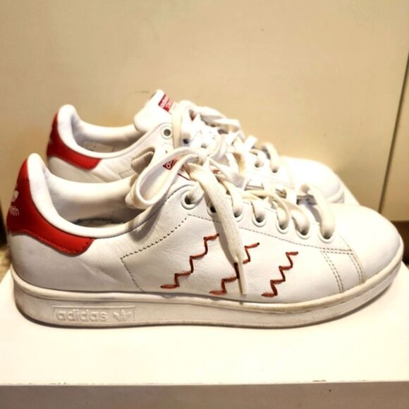 Adidas Stan Smith "Red Squiggly" White/Red Leather Sneakers Mens Sz.7.5 Ret.$150 - Picture 2 of 12